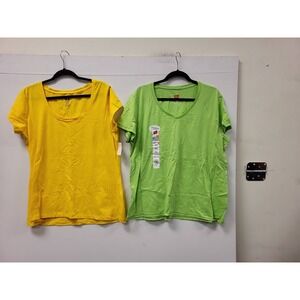 Hanes It's Fashion Womens T-Shirts 2X Plus Size Lot 2 Yellow Green Short Sleeve